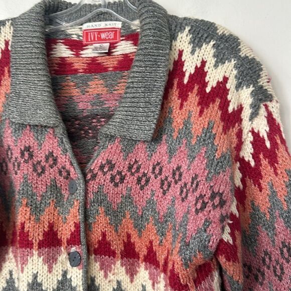 Ivy Wear 90’s Hand Knit Vintage Cardigan Sweater L - Picture 2 of 8